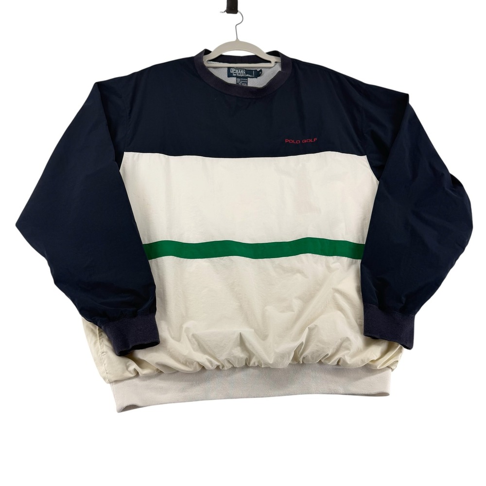 Vintage Polo Golf Ralph Lauren Windbreaker Pullover Mens Medium Navy White Green